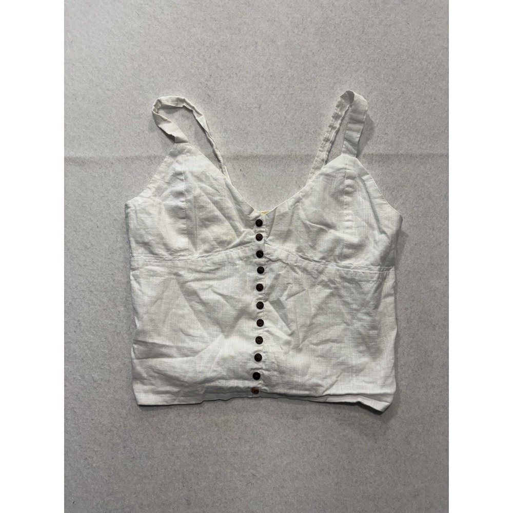 Low Notes Tank Top Womens L White Button Front Smocked Cotton Summer Camisole